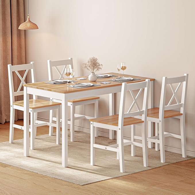 SogesHome 42.52'' Dining Table Set with 4 Chairs, 5-Piece Modern Chic Design, Premium Construction, Versatile Functionality, Easy Assembly, Oak and White Finish, Oak