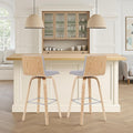 Armen Living Vienna Modern Swivel 30" Bar Height Barstool with Gray Fabric Upholstered Seat and Patterned Oak Wood Finish