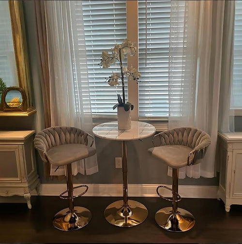 24'' Gold Bar Table Round Cocktail Table 39.1" Height Kitchen Dining Tables Modern Pub Tables with MDF Top, Gold Leg Base for Bar, Bistro, Caffee Top Table Tall