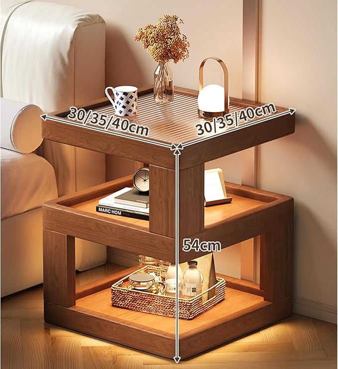 Solid Wood Nightstand,End Tables Bedroom Small Shelf Modern Nightstand Wood Side Table (Walnut Brown-21.3 * 13.8 * 13.8)