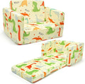 Dinosaur Kids Sofa Bed,Diary Kids Couch- Convertible 2-in-1 Lounger with Detachable Washable Cover, Foldable Toddler Chair, Flannel-Covered Toddler Armchair for Bedroom, Playroom, Naps & Travel