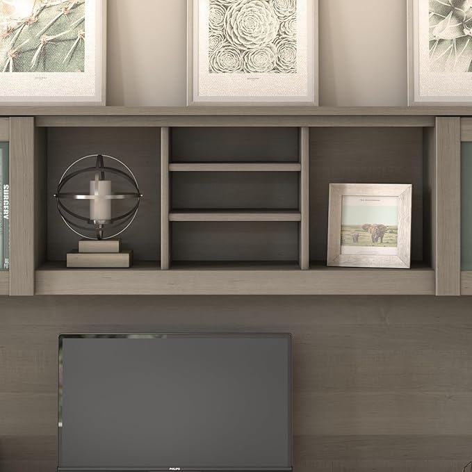 Bush Furniture Somerset 3 Position Sit to Stand L Shaped Desk with Hutch in Ash Gray Ergonomic Height Adjustable Standing Computer/Laptop Table for Home Office
