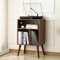 Record Player Table – 20 x 15.75 x 32 Inches- Vintage Decor Side Table with Wood Legs, Record Holder Stand - Walnut Finish Retro Furniture Storage Cabinet for Living Room, Bedroom, Kitchen