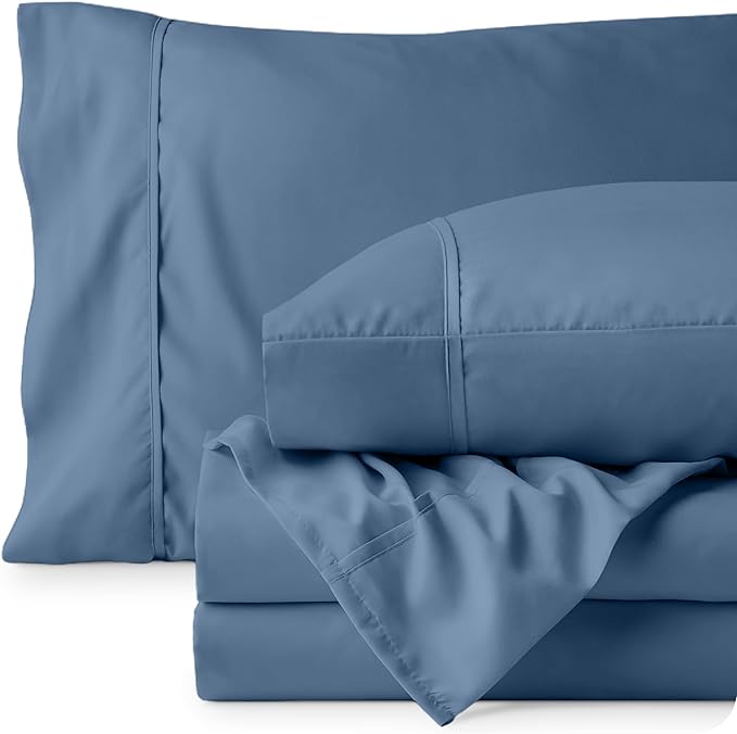 Bare Home Short Queen Sheet Set - 1800 Ultra-Soft Microfiber - Double Brushed - Deep Pockets - Easy Fit - 4 Piece Set - Bed Sheets (Short Queen, Coronet Blue)