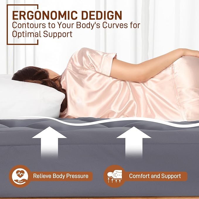 4 Inch Pillow Top Memory Foam Mattress Topper Queen, Dual Layer 2 Inch Gel Memory Foam Plus 2 Inch Pillow Top Cover, Grey