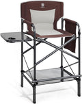EVER ADVANCED 30.7" Seat Height Directors Chair for Makeup Artist with Side Table Easy Get in Out for Elderly Tall Camping Chair Supports 350lbs Red