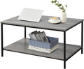 SENIG 2-Tier Coffee Table with Storage Shelf for Small Living Spaces, Grey Oak Rectangle Wood and Sturdy Metal Side End Table, Stable Metal TV Stand, Functional Center Table for Living Room