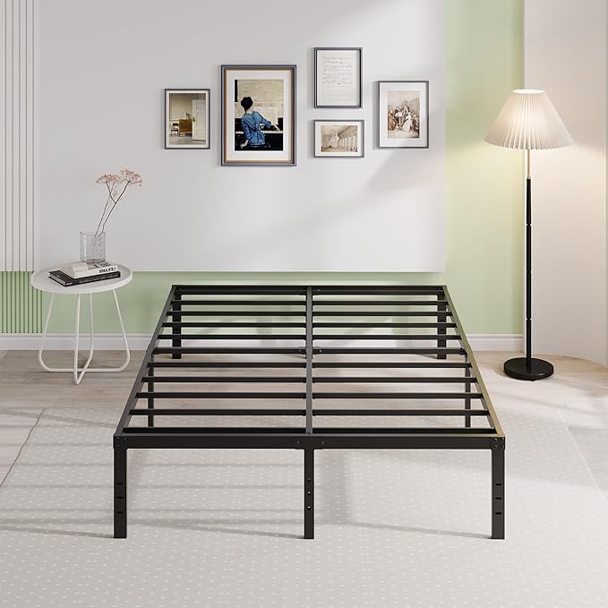 EMODA 14 Inch California King Bed Frames Heavy Duty Metal Cal King Platform with Steel Slats Support, No Box Spring Needed, Noise Free, Black
