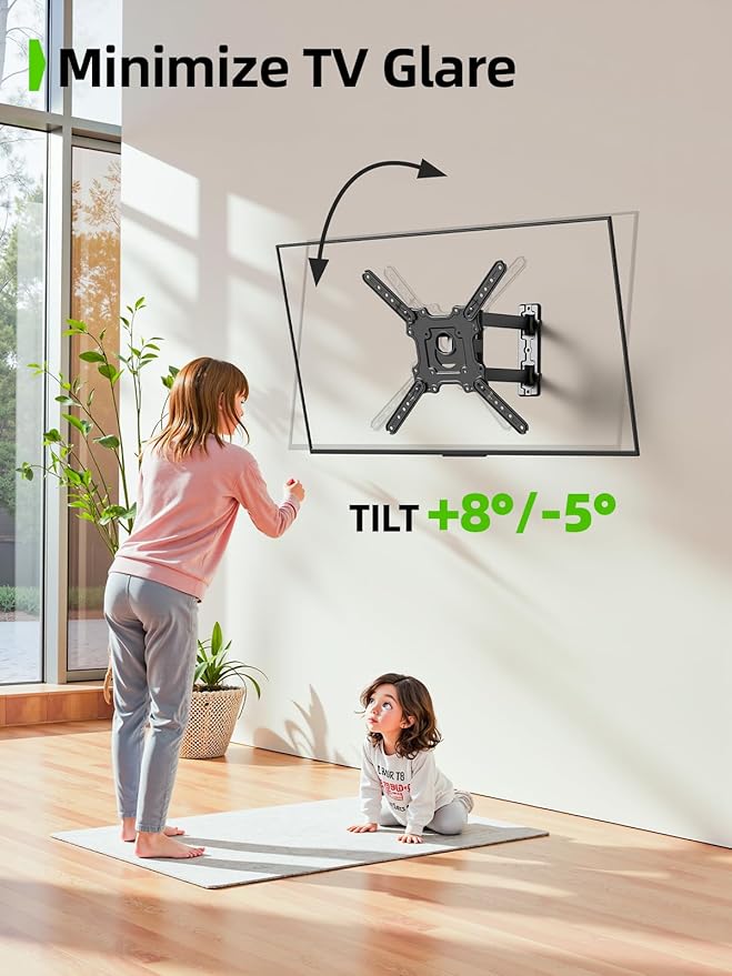 USX MOUNT Full Motion TV Wall Mount for 26-60 inch up to 77 lbs, Single Stud Corner TV Mount Bracket with Swivel Tilt Articulating, Monitor Wall Bracket Fit Max VESA 400x400mm