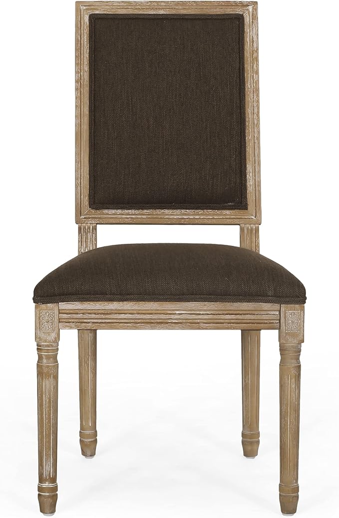 Christopher Knight Home Regina French Country Dining Chairs Set of 2, Wooden Dining Room Chair, High Back Kitchen Side Chair, Fabric Upholstered Armless Extra Seat, Brown and Natural