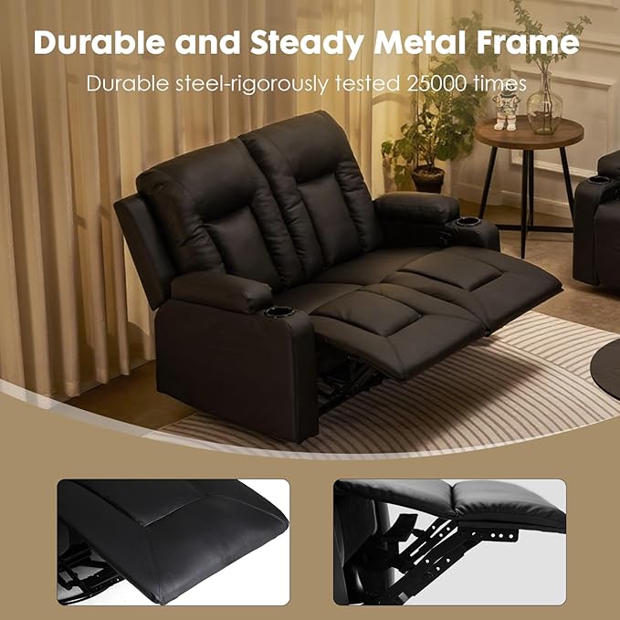 LUCKLIFE Leather Recliner Sofa Set with Manual Recliners,Living Room Furniture Set with Reclining Couch,Loveseat and Armchair,Living Room Chair with Cup Holders,Black (2)