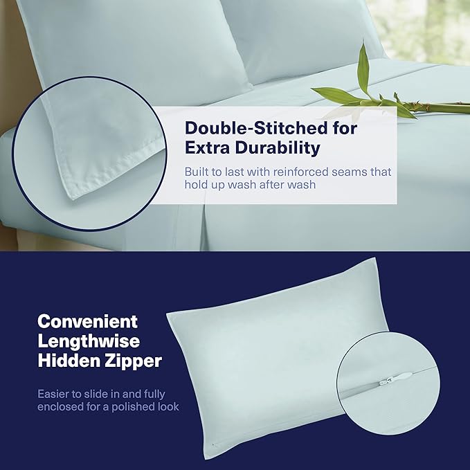 Kickoff Viscose Bamboo Sheets Twin Size 3-pc 100% Organic Bamboo Viscose Bed Cooling Sheets Twin Size Set Cool Bedding for hot Sleepers Sheet, Flat, Fitted, Pillowcase (Coastal Blue, T)