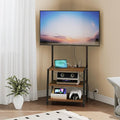 HOOBRO Rolling TV Stand with Mount and Power Outlet Up to 55 inch TV, Corner Entertainment Center, Small TV Stand with 3-Tier Storage Shelves for Living Room, Bedroom, Black and Walnut BH66UDS01