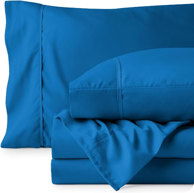 Bare Home Queen Sheet Set - Luxury 1800 Ultra-Soft Microfiber Bed Sheets - Double Brushed - Deep Pockets - Easy Fit - 4 Piece Set - Bedding Sheets & Pillowcases (Queen, Medium Blue)