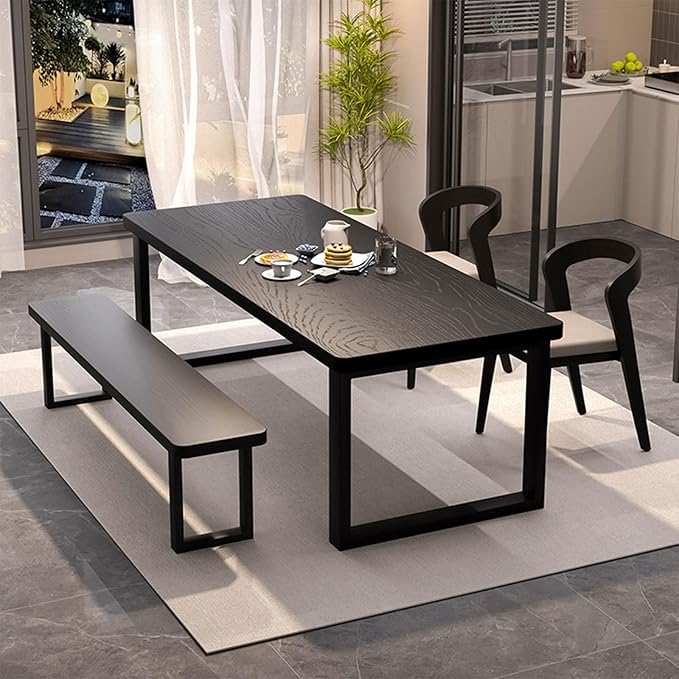 Solid Wood Dining Table for 4-6 People, 55 inch Long Farmhouse Kitchen Dining Table, Rectangular Dining Tables in The Dining Room, Kitchen, and Living Room, Black