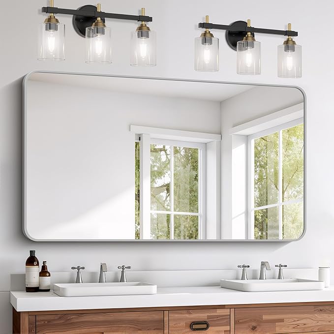 FORBATH 30x55 Inch Silver Bathroom Mirror for Over Sink, Large Rectangular Wall Mirror with Metal Frame, Rounded Corners for Bathroom, Bedroom, Entryway Decor (Horizontal or Vertical)