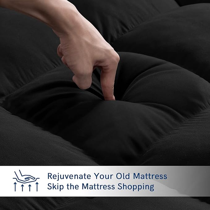 ELEMUSE Queen Black Mattress Topper for Back Pain, Extra Thick Mattress Pad Cover, Plush Soft Pillowtop with Elastic Deep Pocket, Overfilled Down Alternative Filling