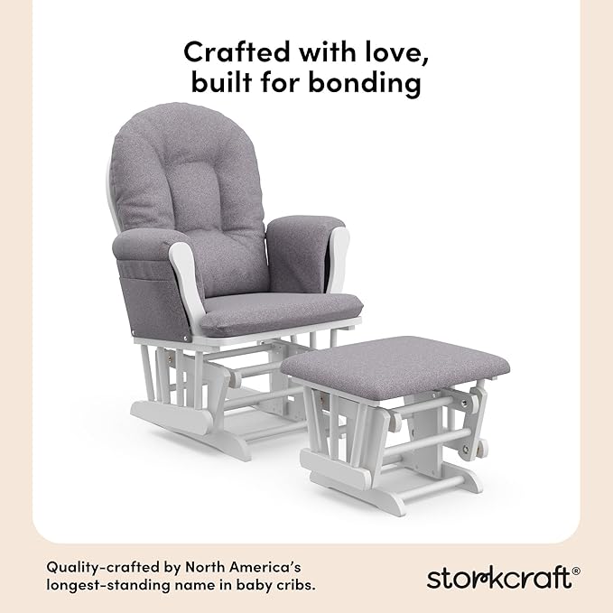 Storkcraft Premium Hoop Glider & Ottoman (Espresso/Gray Swirl) — GREENGUARD Gold Certified Nursery Glider, Solid Wood Craftsmanship, Smooth-Gliding Nursery Chair and Ottoman, Award-Winning