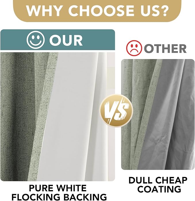 H.VERSAILTEX Linen Blackout Curtains Durable Thick Textured Linen Look 100% Blackout Patio Door Curtain Anti Rust Grommet Extra Wide Sliding Door Curtain Panel, W100 x L108 inch - Sage