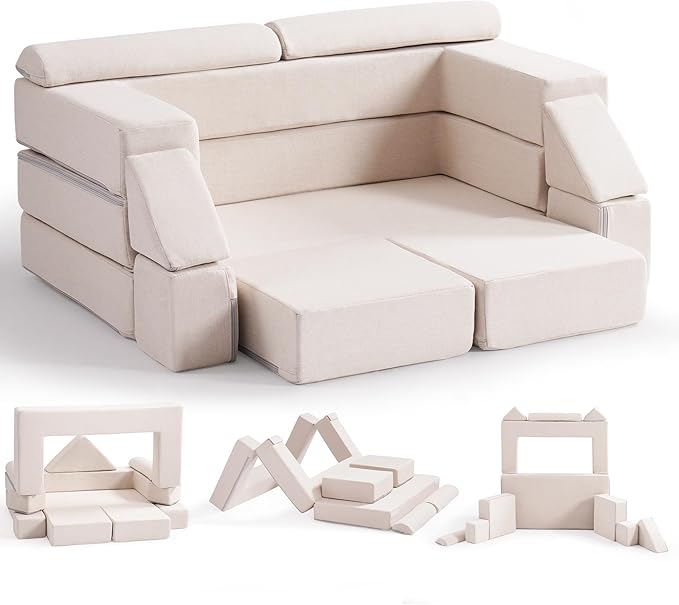 ROBOTIME Modular Play Couch for Kids, Convertible Toddler Sofa with Washable Covers, Versatile Foam Kids Couch for Playroom Forts, Lounging & Creative Play (for Ages 3+)