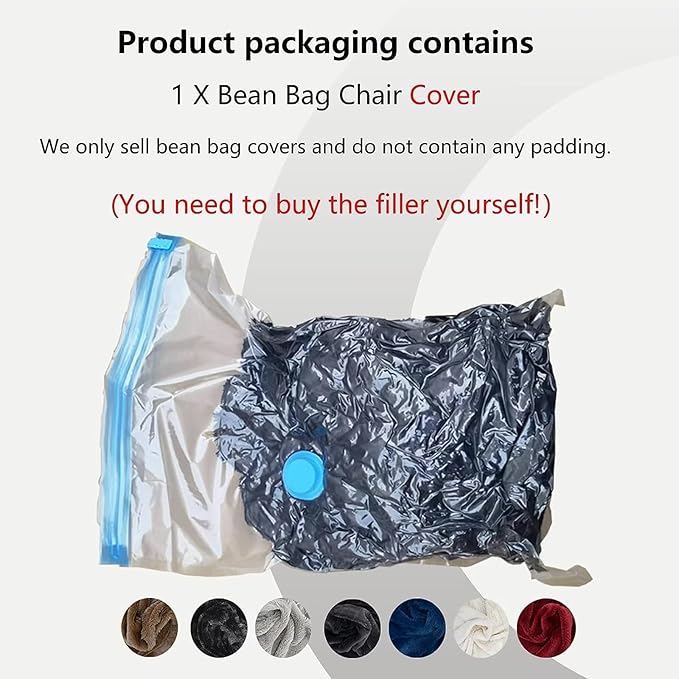 Giant Fur Bean Bag Chair Cover for Kids Adults, (No Filler) Living Room Furniture Big Round Soft Fluffy Faux Fur Beanbag Lazy Sofa Bed Cover (Black, 3FT)