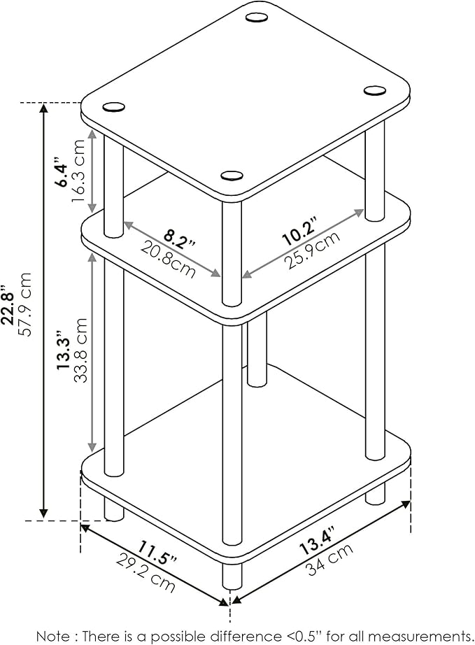 Furinno Just 3-Tier Turn-N-Tube End Table, 2-Pack, Amber Pine/Black