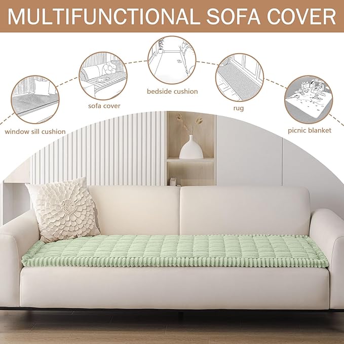 Smiry Couch Cover for Dogs Washable, Non Slip Fuzzy Pet Couch Covers for 3 Cushion Sofa Pet Friendly, Thick Soft Sofa Slipcovers Cushion Protector (Green, 27.6" x 82.7")