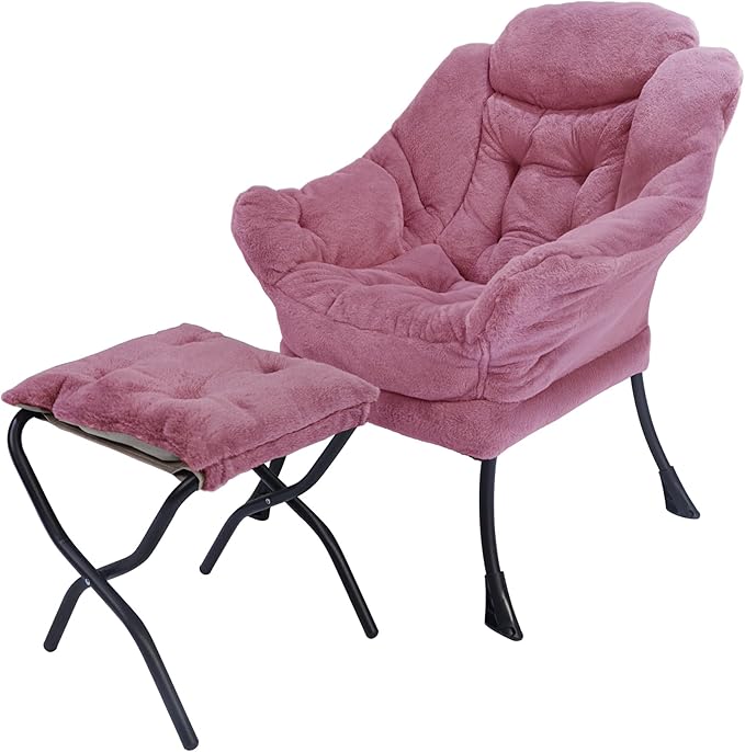 Lazy Chair with Folding Ottoman,Living Room Chairs, Accent Contemporary Lounge Chair, Single Steel Frame Leisure Sofa Chair with Armrests and A Side Pocket (TM31RED)