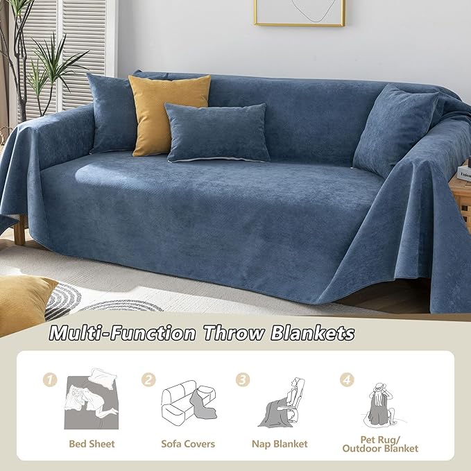 STACYPIK Waterproof Blue Couch Cover Non-Slip Sofa Cushion Cover for Pet Cat Dog Anti-Scratch Couch Cover Thick Washable Couch Protector for 3 Cushion Outdoor Leak Proof Couch Throw Slipcover-71X134IN