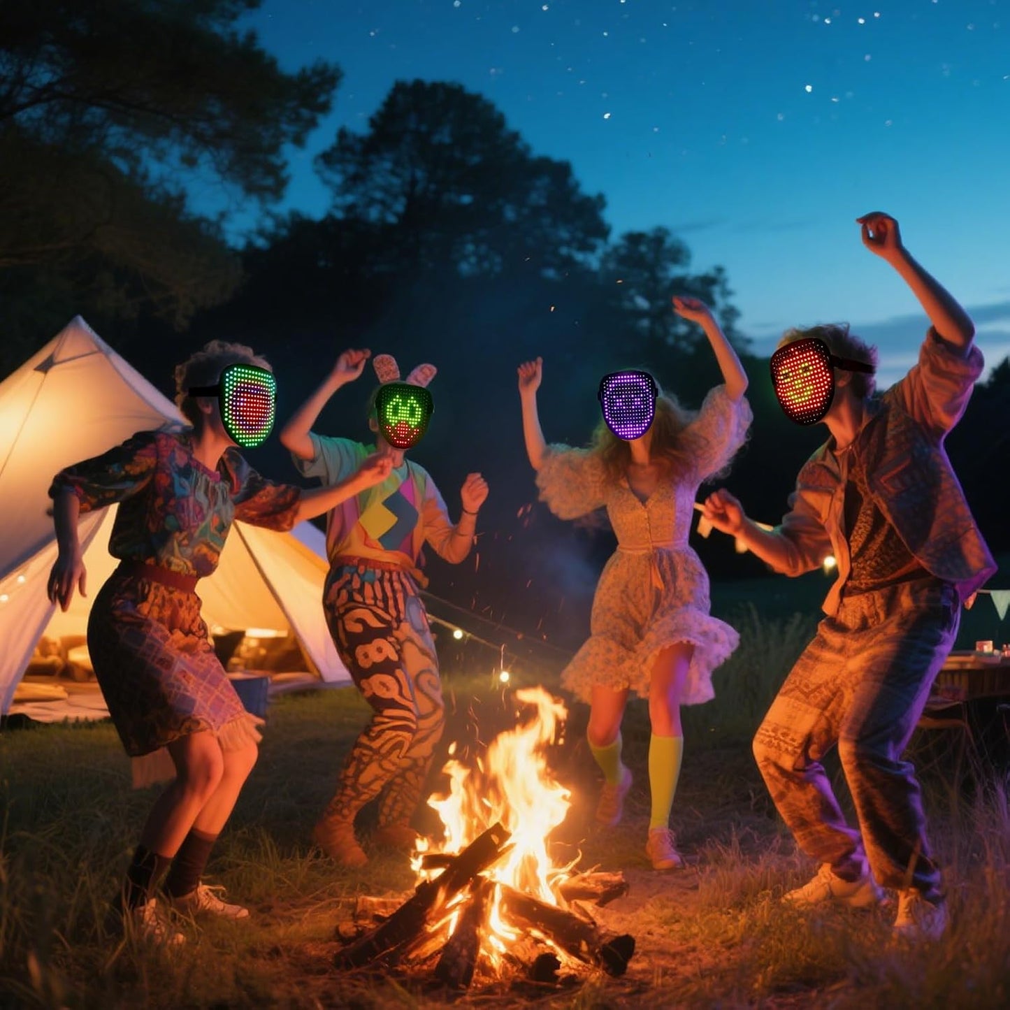 arscniek LED Face Mask with Gesture Control – Rechargeable Light Up Halloween Masks Costume for Adults & Kids, Glowing Transformable Cosplay Mask for Parties, Christmas, Concerts