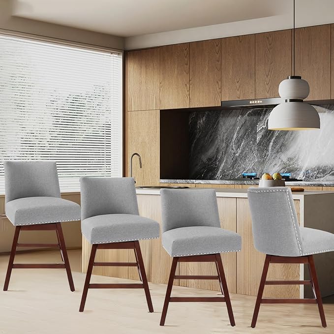 Counter Height Barstools Set of 4,360° Swivel Bar Stools with Back,26 inch Modern Counter barstools,Upholstered Bar Tall Stools for Kitchen Counter,Kitchen Island,Bar, Home (Light Gray, SET OF 4)