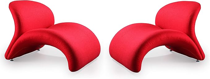 Manhattan Comfort Rosebud Modern Accent Chair Set of 2 in Wool Blend, Ideal for Pop Living Room Usage, Abstract Lounge Seat with Metal Legs, High-Density Foam, Fully Assembled, 300 Lbs Capacity, Red