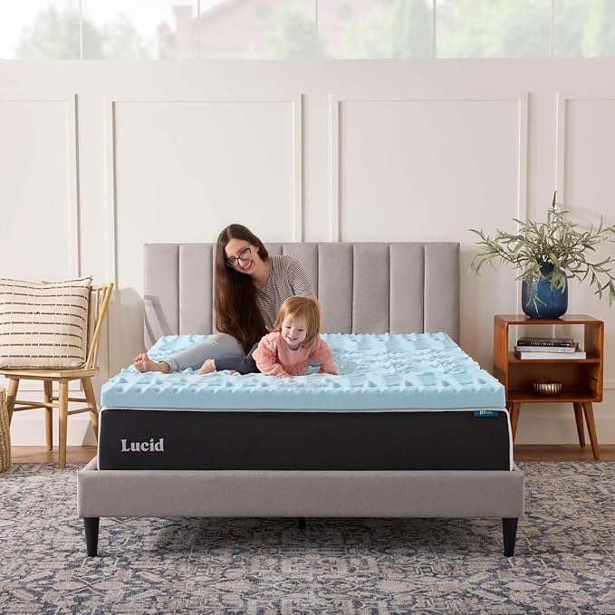 LUCID Gel Infused Memory Foam Mattress Topper – 3 Inch Mattress Topper – 5 Comfort Zones Relieve Pressure – CertiPUR-US Certified Foam - Queen