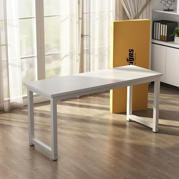 Tribesigns Computer Desk, 55 inch Large Office Desk Computer Table Study Writing Desk for Home Office, White + White Leg