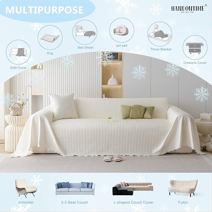 HANDONTIME Cooling Dog Couch Cover Ice Silk Washable & Breathable Pet Sofa Protector, Durable Couch Covers for Sofa Pet Friendly Soft Dog Cooling Bed Cover Sofa Protector Covers (Ivory, 71"x150")