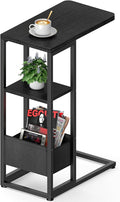 C Shaped End Table, Small Side Table for Couch, Recliner, Slide Under Sofa Tray Desk Snack Tables with Storage Bag for Living Room,Bedroom, Small Spaces - Black