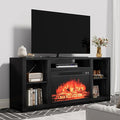 YESHOMY Electric Fireplace TV Stand for Televisions up to 65+ Inch, Media Entertainment Center Console Table with Four Open Storage Shelves & Cabinets, 58 Inch, Dark Black