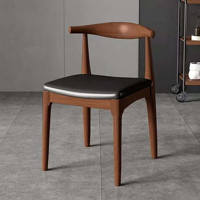 Solid Wood Dining Chairs Set of 2, Mid Century Dining Chairs, Upholstered PU Leather Chairs with Wide Curved Backrest, Chairs for Dining Room, Kitchen, Walnut Finish
