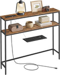 VASAGLE Console Table with Power Outlet, 2-Tier Narrow Sofa Table with 2 Shelves, 7.9 x 39.4 x 31.5 Inches, for Living Room, Hallway, Entryway, Rustic Brown and Ink Black ULNT136K01