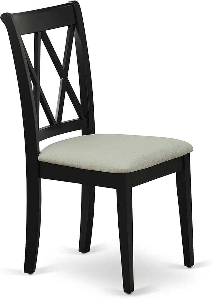 East West Furniture SHCL3-BLK-C 3 Piece Modern Dining Table Set Contains a Round Kitchen Table with Pedestal and 2 Linen Fabric Kitchen Dining Chairs, 42x42 Inch, Black