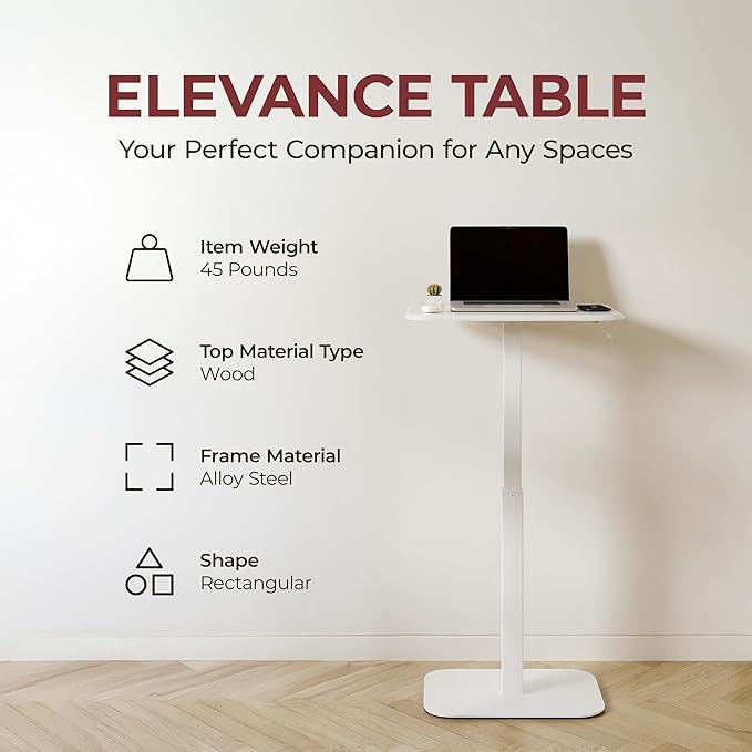 Ergohome™ ELEVANCE Table™ Height Adjustable Minimalist Tables, Laptop Desk, Living Room, Small Side Table, Drink Coffee End Table, Sofa Table for Bedroom, Study and Small Spaces (Table_WhiteCloud)