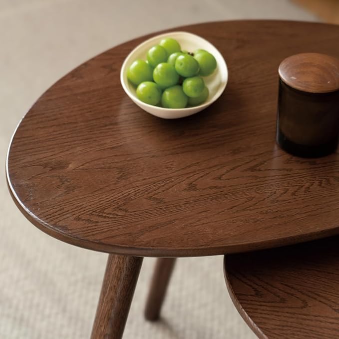 Small Oval Coffee Table, 33.5" Mid Century Modern Coffee Table for Living Room, 100% Solid Oak Wood Side Table, Minimalist Display Center Table (Walnut Color, 33.46''Wx22.83''Dx15.74''H)