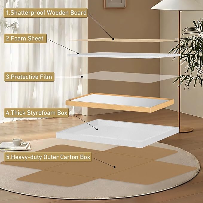 22x30 Inch Bathroom Mirror for Wall,Matte Gold Framed Rectangle Mirror with Rounded Corner,Aluminum Alloy Framed Brushed Wall Mirror for Bedroom or Living Room,Vertical or Horizontal