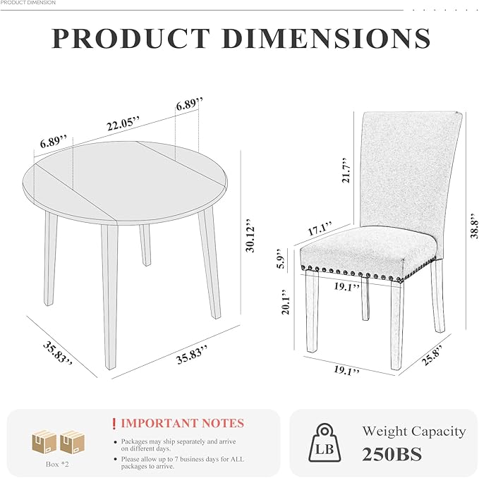 COLAMY 3-Piece Extendable Dining Table Set for 2, 36" Kitchen Round Wood Table with 2 Nailhead Dining Room Chairs,Light Brown/Green