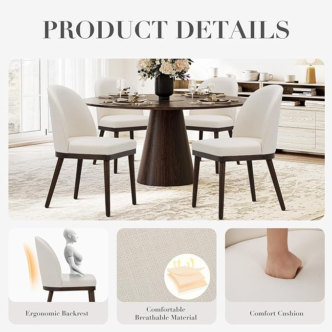 COLAMY Upholstered Dining Chairs Set of 4, Wooden Kitchen Chairs with Open Back, Modern Dining Room Chairs with Wood Frame, Dinner Side Chairs for Dining Room Kitchen Restaurant, Beige