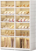6 Tier Foldable Shoe Rack Organizer for Closet 12-24Pairs Plastic Collapsible Shoe Shelf for front door entrance Stackable Clear Folding Shoes Storage Boxes XLarge Shoe Cabinet