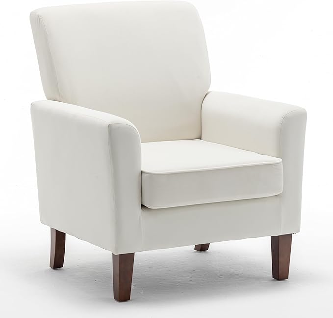 Container Furniture Direct Contemporary Accent Arm Chair with Birch Wood Frame and Velvet Upholstery, Armchair for Office and Living Room Decor, Removable Cushions, Beige