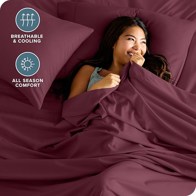 Bare Home Queen Sheet Set - Luxury 1800 Ultra-Soft Microfiber Queen Bed Sheets - Double Brushed - Deep Pockets - Easy Fit - 4 Piece Set - Bedding Sheets & Pillowcases (Queen, Burgundy)