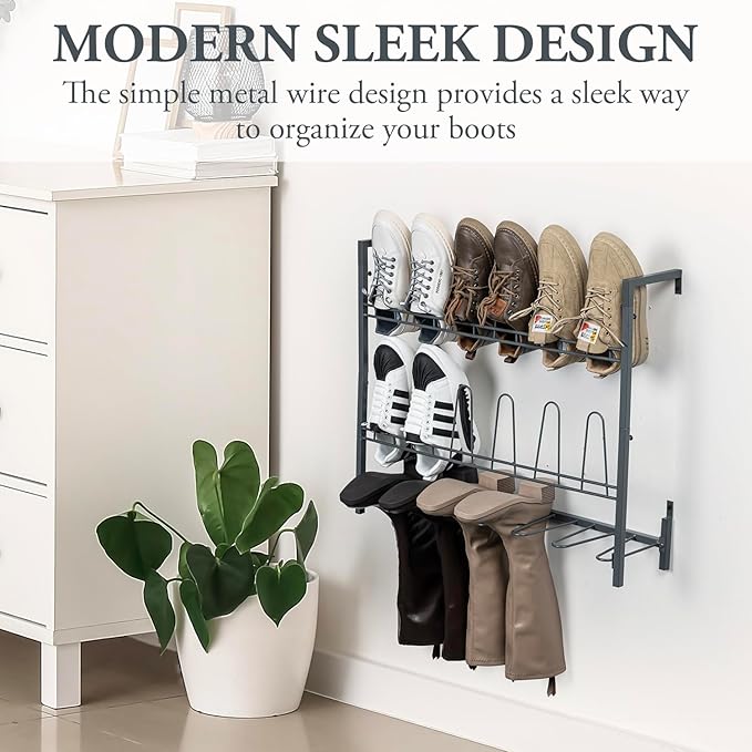 MyGift Premium Urban Gray Metal Hanging Shoe Rack for Walk in Closet, Mudroom and Entryway, Wall Mounted Space Saving Organizer for Shoes and Boots, Holds 9 Pairs