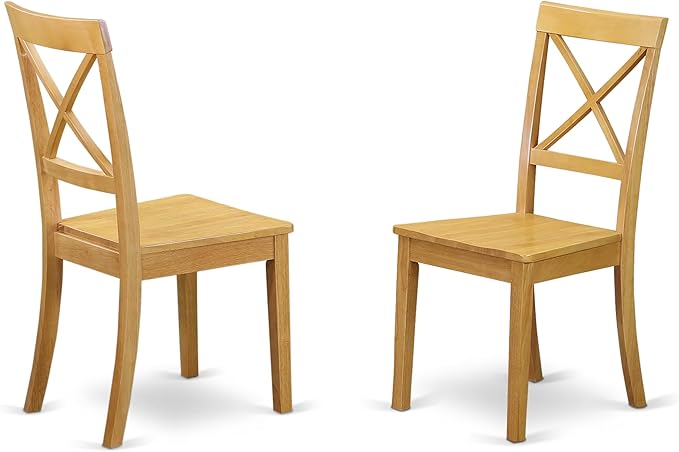 East West Furniture ESBO3-OAK-W 3 Piece Dining Set Contains a Round Dining Room Table with Pedestal and 2 Wood Seat Chairs, 30x30 Inch, Oak